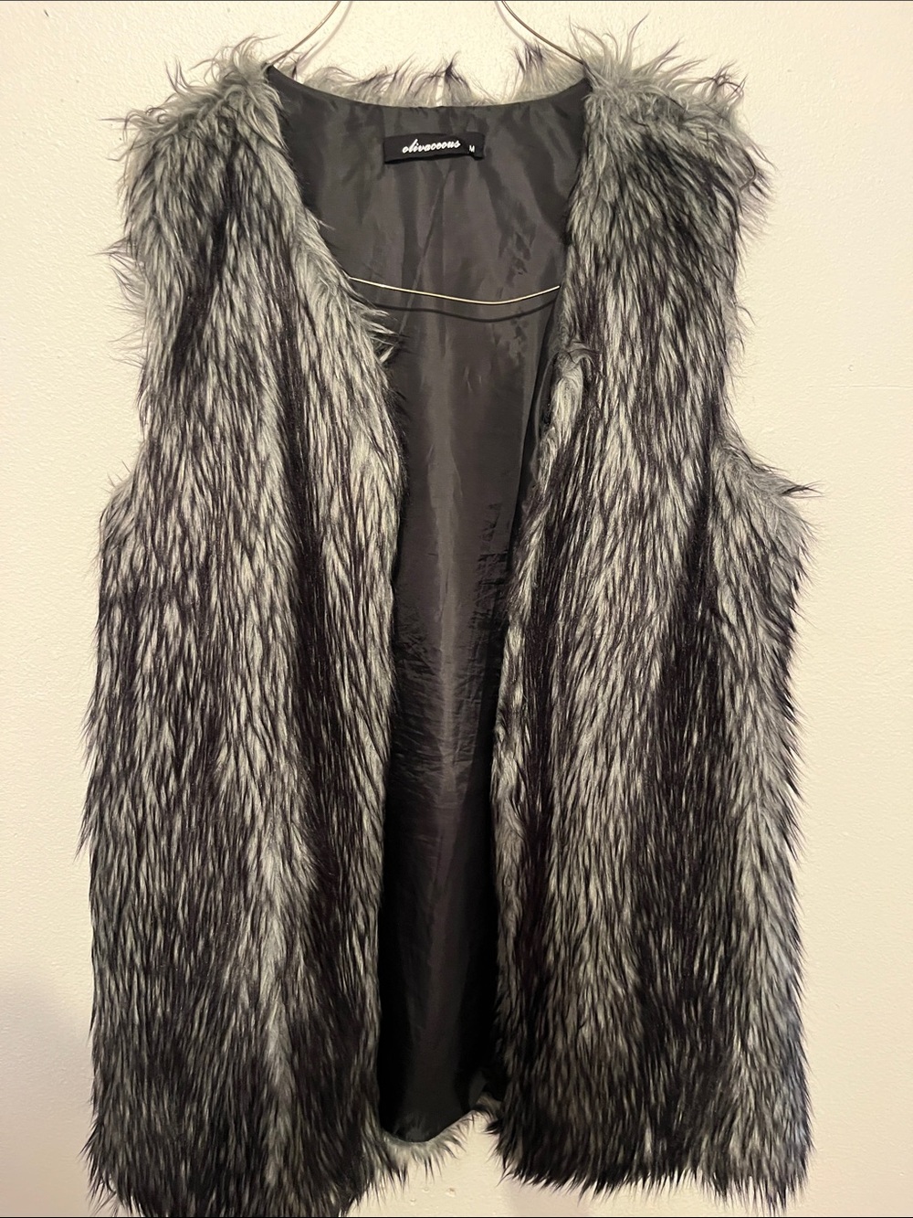 Olivaceous Faux Fur Vest in Black and Gray